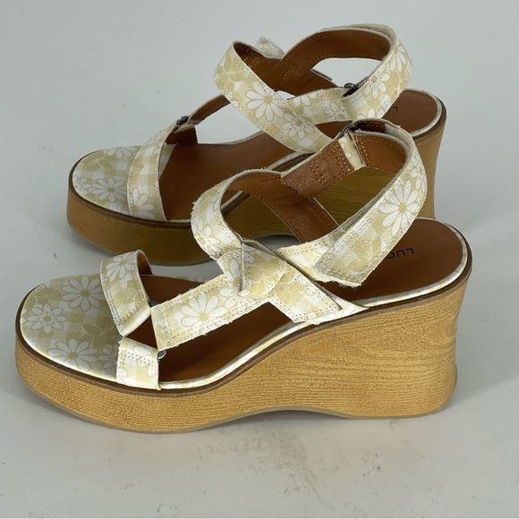 LUCKY BRAND NEW DEMMIA PLATFORM WEDGE SANDALS BUTTERED YELLOW CANVAS FLORAL - Picture 5 of 9
